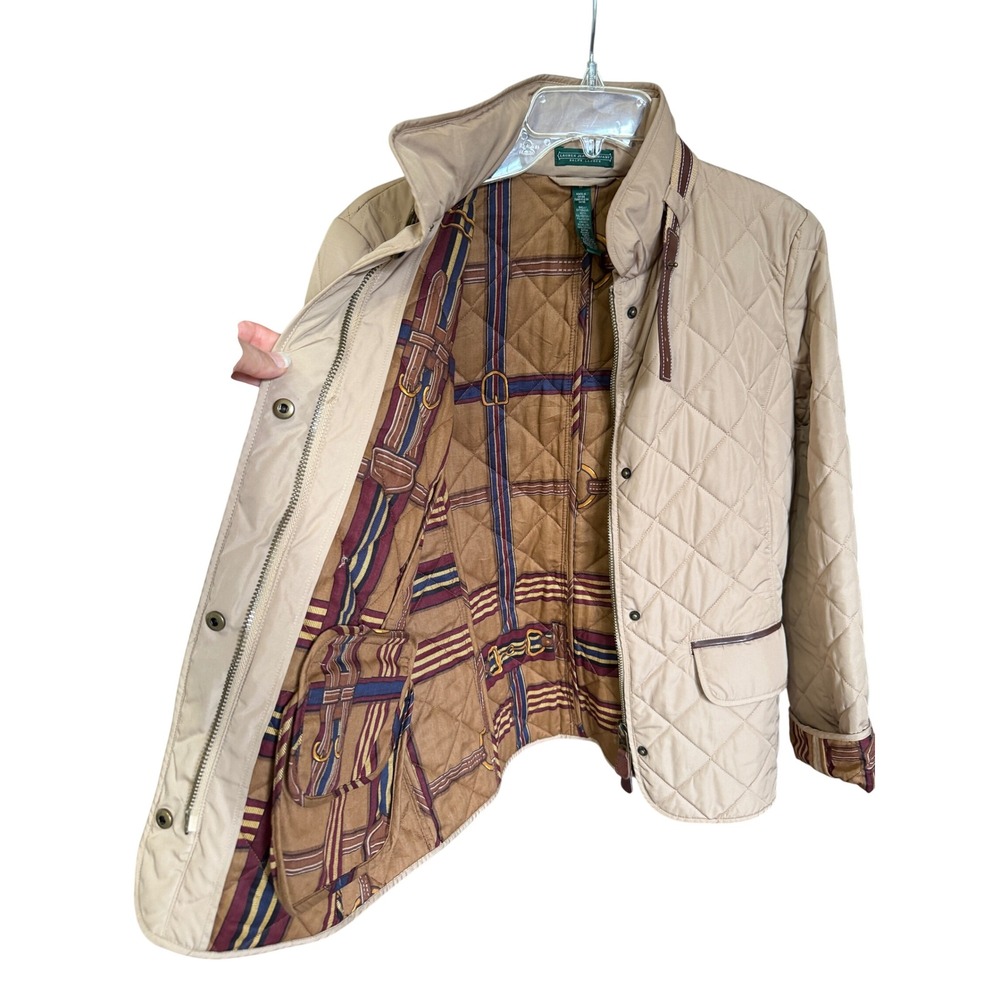 Lauren Ralph Lauren Quilted Barn Jacket Womens M Tan Equestrian Town & Country - Picture 2 of 10